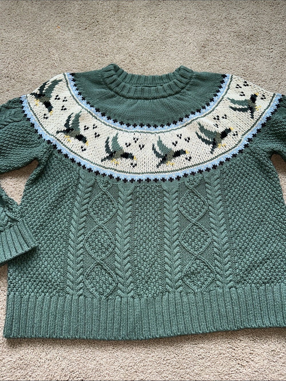 L.L.Bean Signature Cotton Fisherman Crew Neck Sweater - duck print